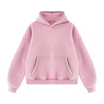 Vintage Washed Distressed Curved‑Sleeve Fleece‑Lined Hoodie