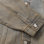 Unisex Retro Street style Distressed Washed Blue&yellow Mud-dyed Denim Jacket