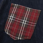 Vintage Raw Denim Red Plaid Panel Flare Jeans
