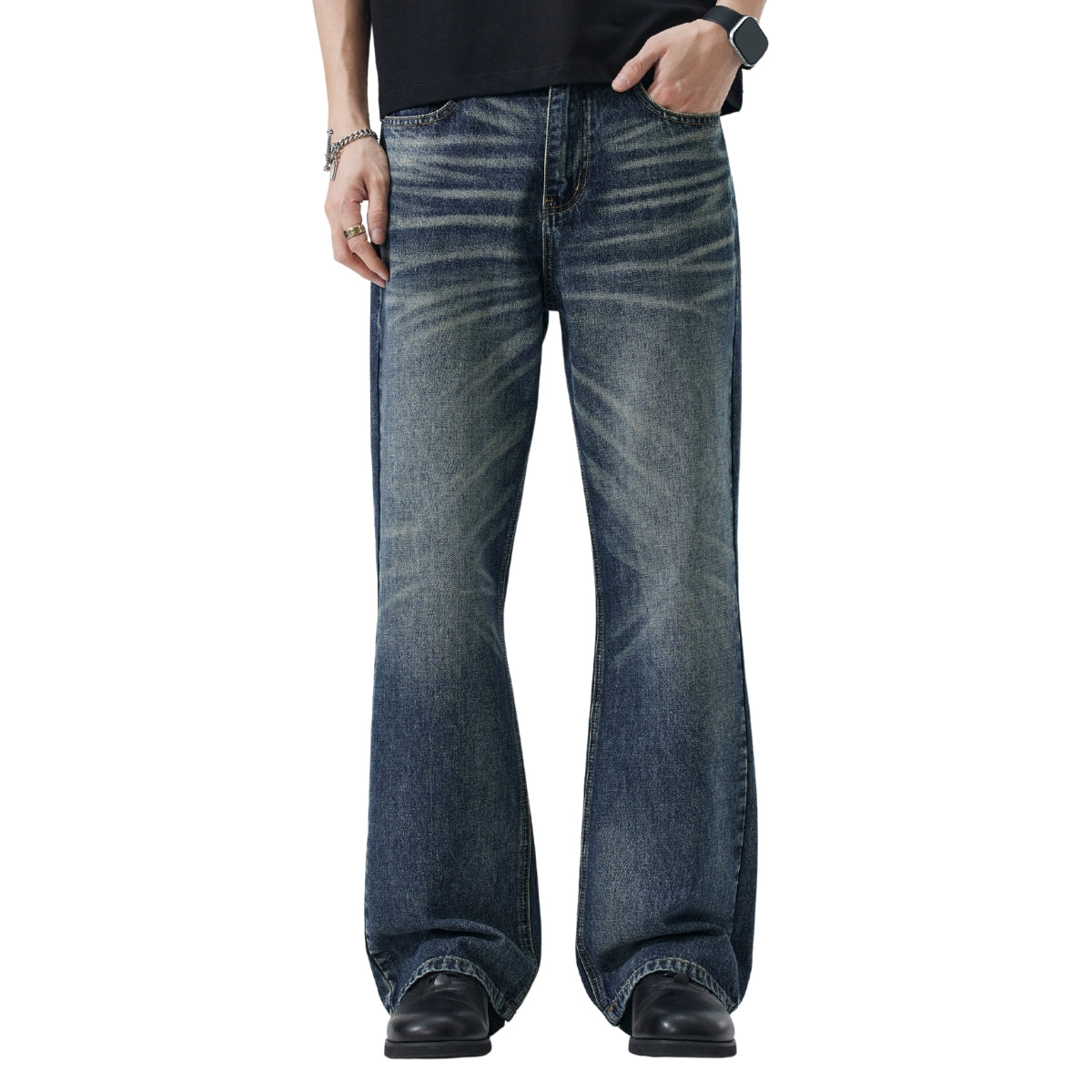 Blue Washed Baggy Cat Whisker Jeans