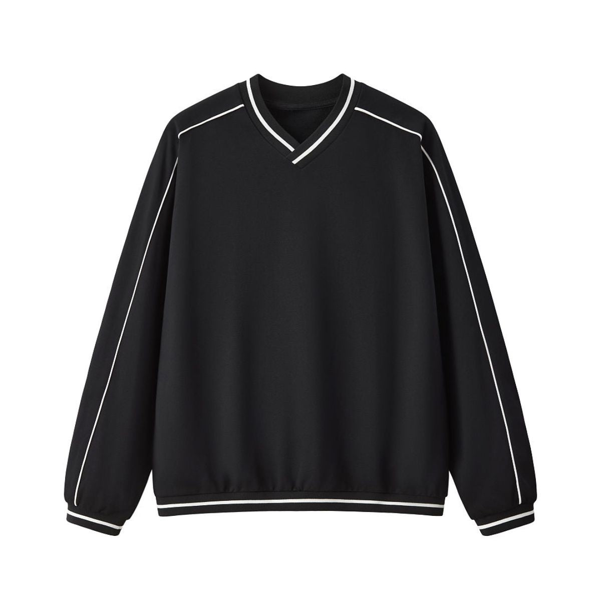 V Neck Contrast Color Drop Shoulder Sweatshirt Loose Fit Ribbed Cuffs
