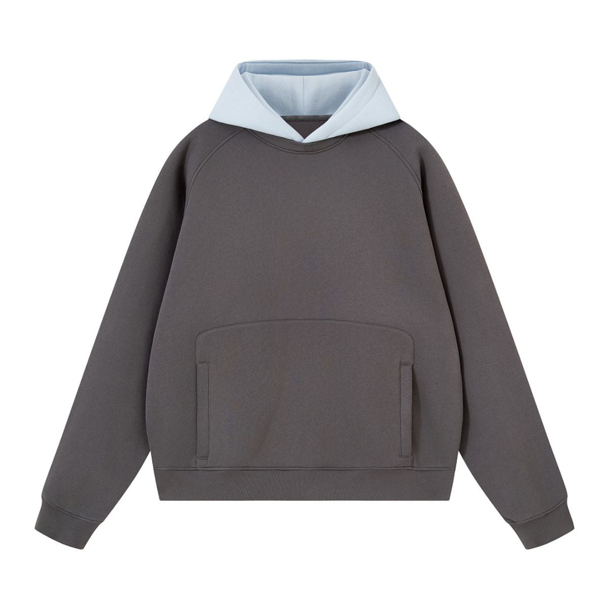 Color‑Blocked Fleece Lined Raglan Retro Loose Hoodie