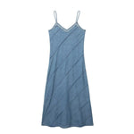 Diagonal Stitching Denim Spaghetti Strap Dress