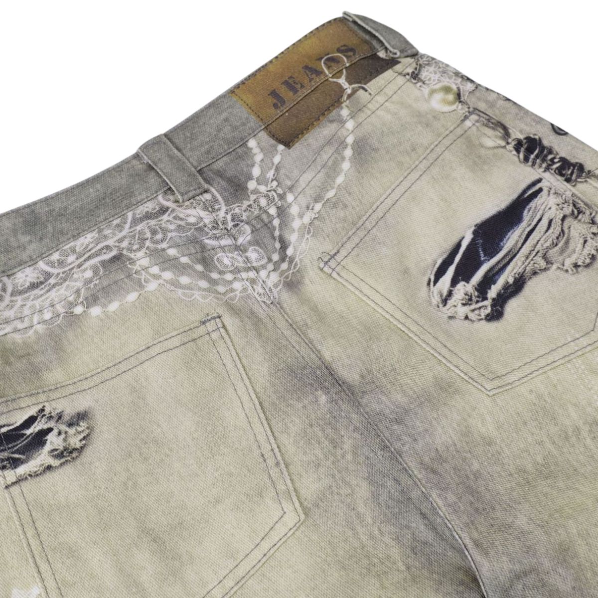 Smoke Rise Lace Print Straight Leg Ripped Jeans