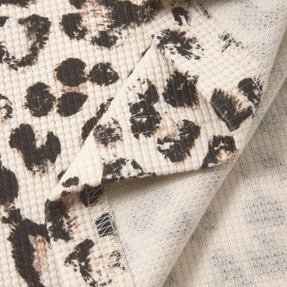 Leopard Print Waffle‑Knit Crew Neck Long Sleeve T‑Shirt