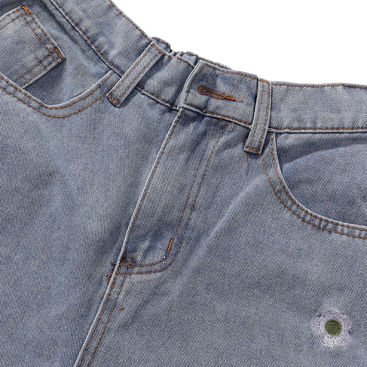 Floral Embroidery Washed Denim Shorts
