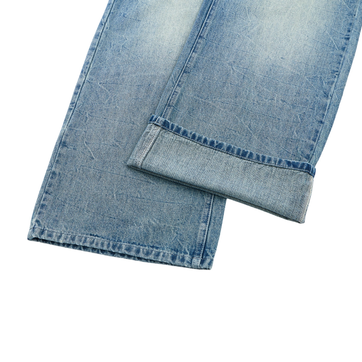 Medium Blue 3D-Whisker Baggy Jeans