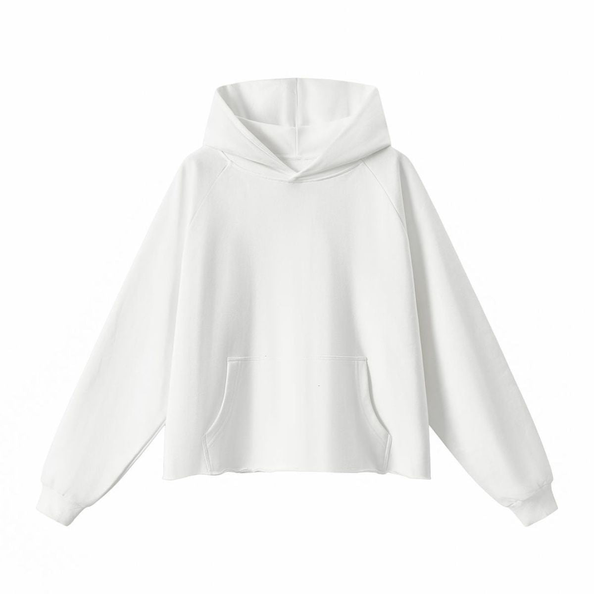 Boxy Raw‑Edge Distressed Hem Drop‑Shoulder Hoodie