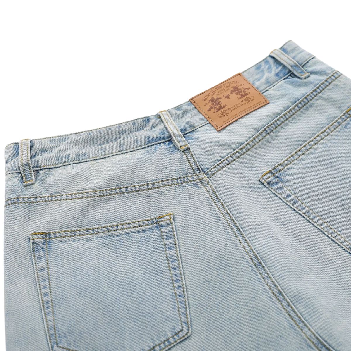 Layered Two-Tone Distressed Denim Bermuda Shorts