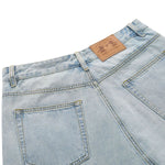 Layered Two-Tone Distressed Denim Bermuda Shorts