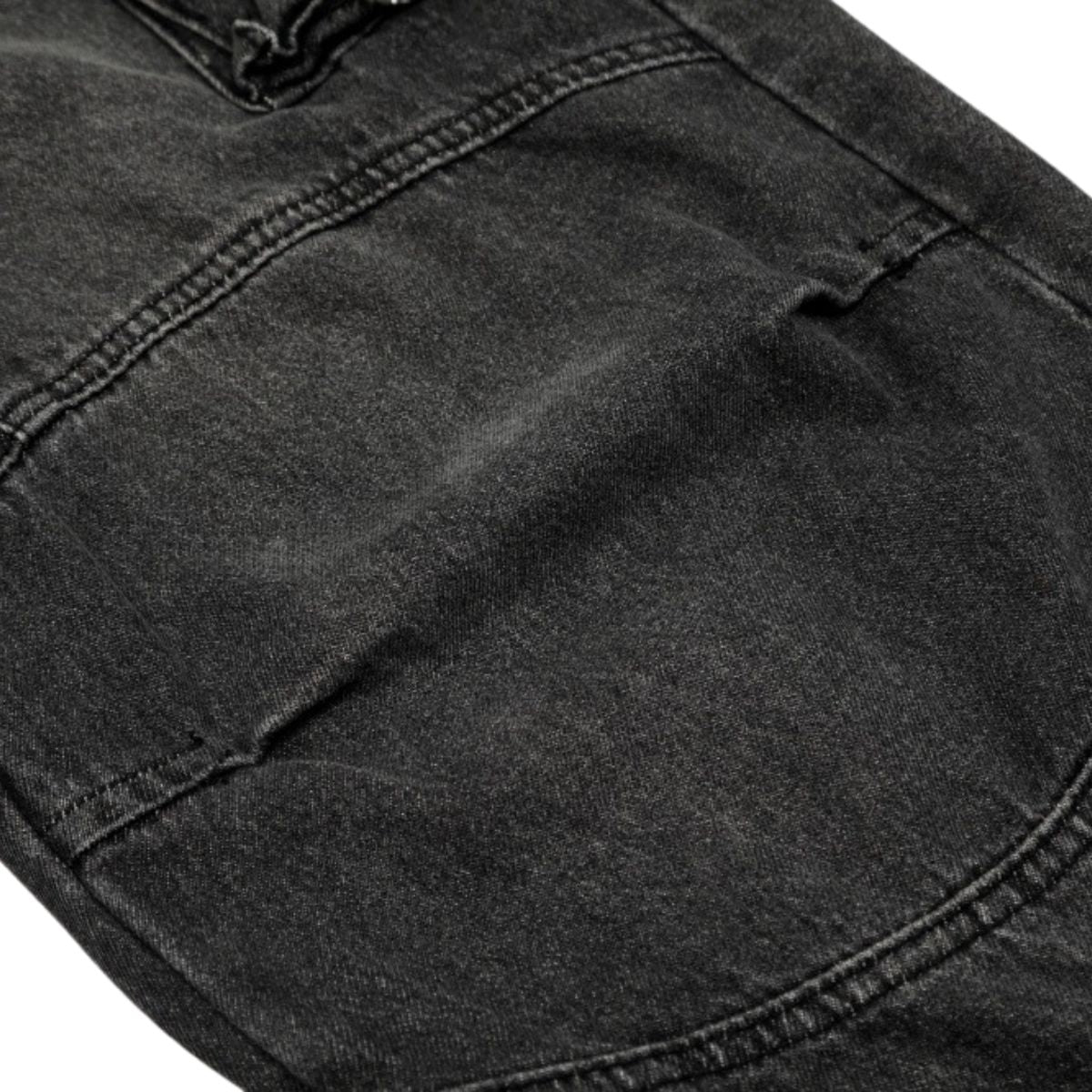 Men's Distressed Washed Denim Cargo Pants Wide Leg Unique Structured