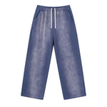 Monkey Wash Ripped Distressed Curved Wide Leg Cotton Sweatpants