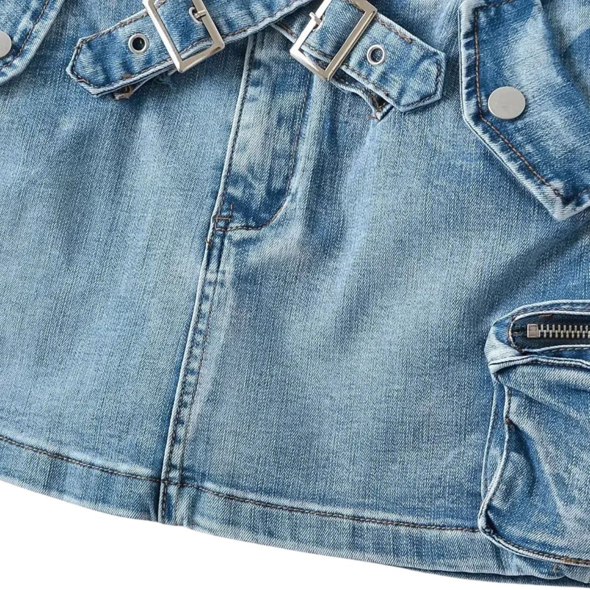 Cross Belt Cargo Denim Mini Skort