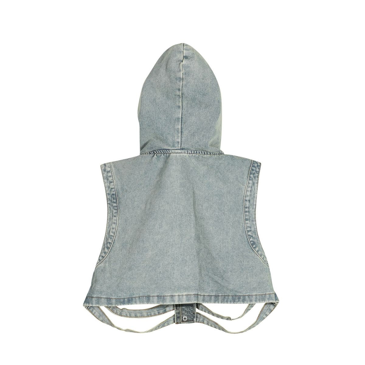 Distressed Cut-Out Denim Hooded Vest
