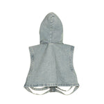 Distressed Cut-Out Denim Hooded Vest
