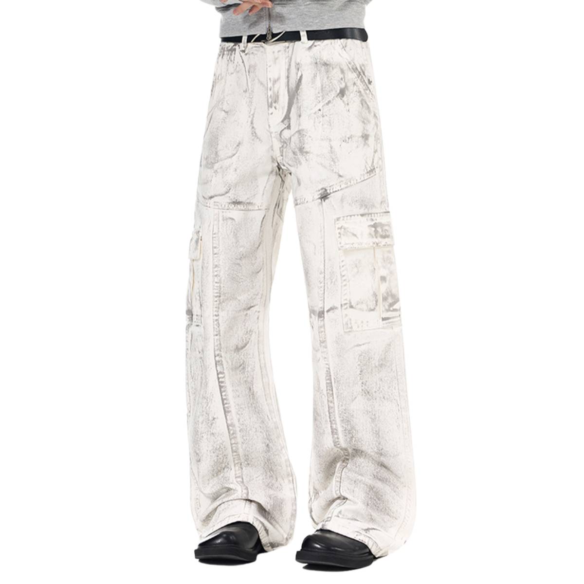 Graffiti Spray Washed Baggy Flared Denim Pants
