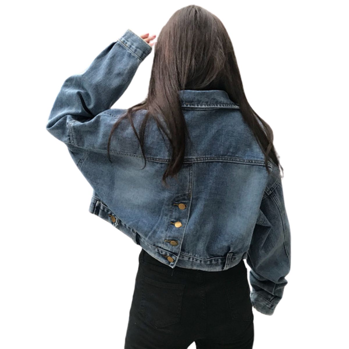 Cropped Denim Button-Front Jacket
