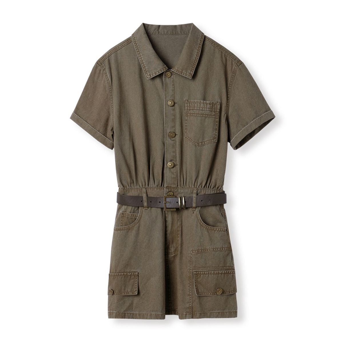 Minivestido vaquero de manga corta con cinturón