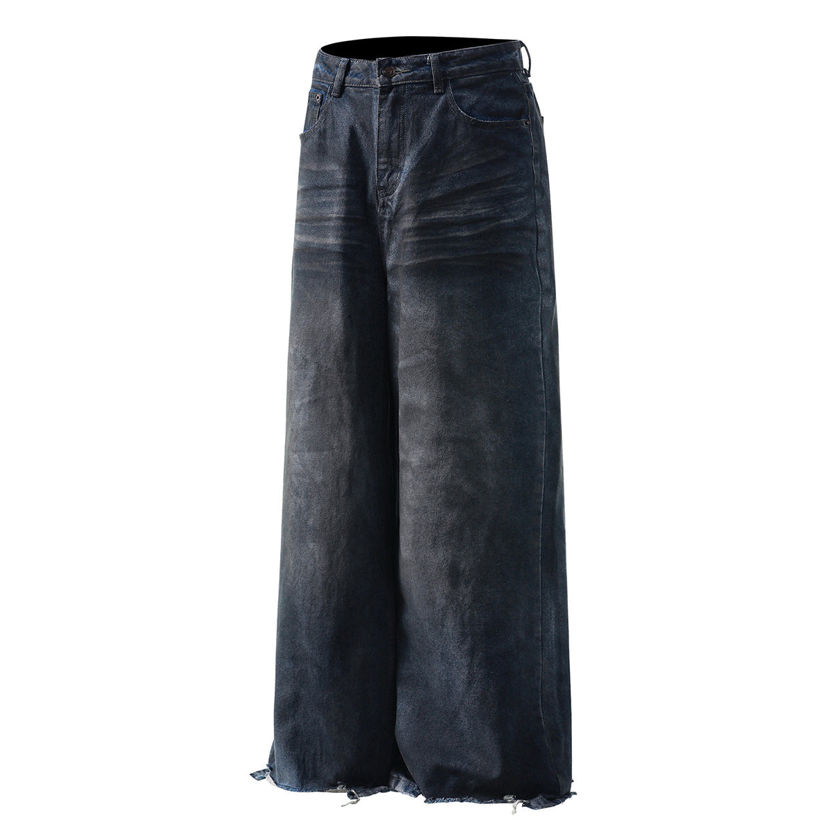 Fray Hem Vintage Wide-Leg Distressed Jeans