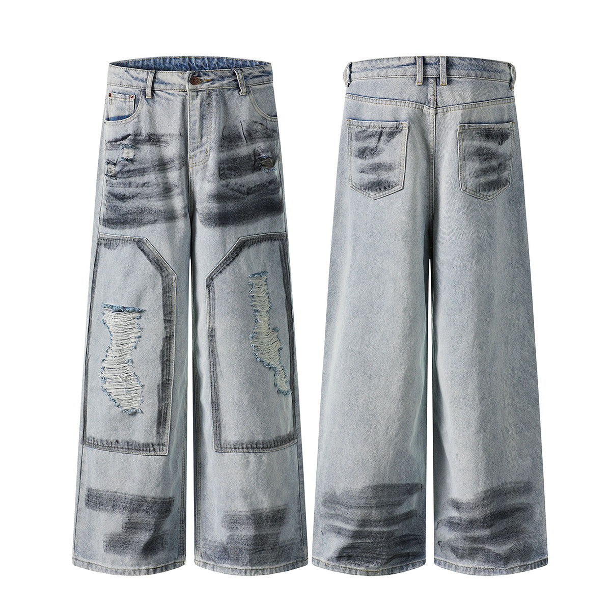Spray-Painted Patchwork Distressed Baggy Jeans