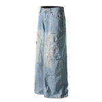 Vintage Washed Utility Cargo Wide-Leg Jeans