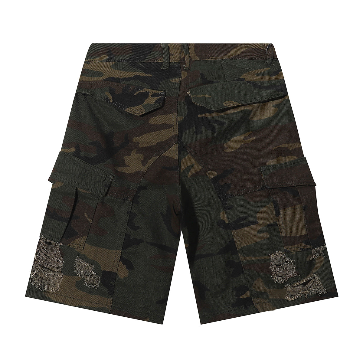 Bermudas vaqueras rasgadas con parches de camuflaje