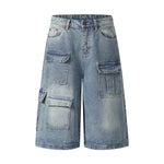 Multi-Pocket Cargo Denim Bermuda Shorts