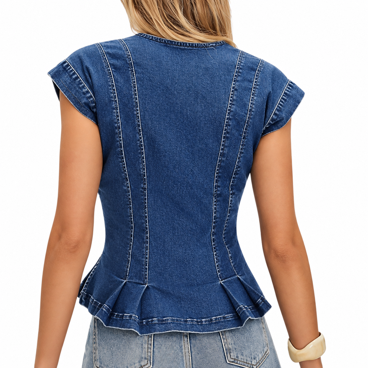 Women's Denim Pleated Top