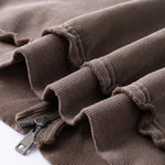 Front-Zip Raw Edge Ripped Hoodie