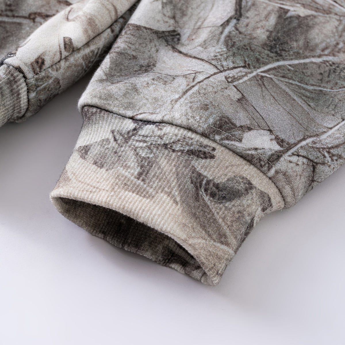 Double-Slider Zipper Branch Camouflage Fleece Hoodie