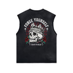 Washed Skull Graphic Sleeveless Tee-INNBLAC Fashion Apparel