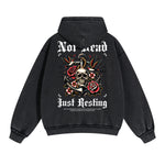 Skull Graphic Washed Boyfriend Hoodie-INNBLAC Fashion Apparel