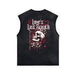 Skull Graphic Washed Oversized Sleeveless Tee-INNBLAC Fashion Apparel