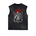 Sleeveless Washed Faded Abstract Graphic Tee-INNBLAC Fashion Apparel