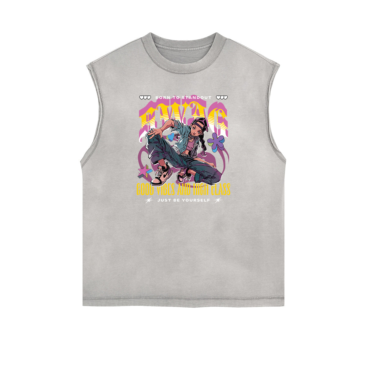 Sleeveless Street Art Abstract Graphic Tee-INNBLAC Fashion Apparel