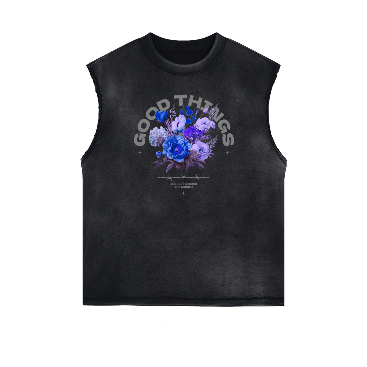 Sleeveless Washed Street Style Graphic T Shirt-INNBLAC Fashion Apparel