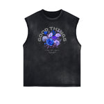 Sleeveless Washed Street Style Graphic T Shirt-INNBLAC Fashion Apparel