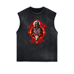 Sleeveless Washed Street Style Graphic T Shirt-INNBLAC Fashion Apparel