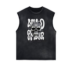Sleeveless Washed Street Style Graphic T Shirt-INNBLAC Fashion Apparel