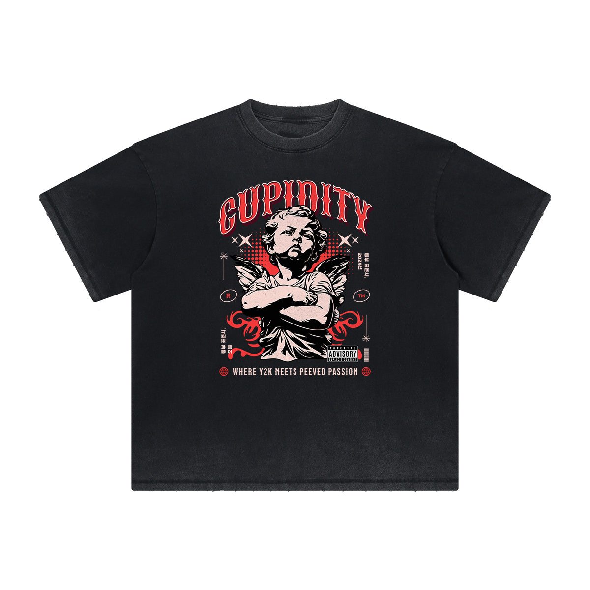 Heavyweight Washed Thick Cupid Pattern Tee-INNBLAC Fashion Apparel