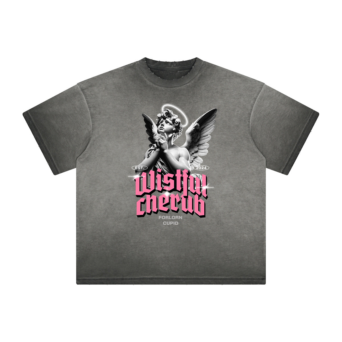 Faded Streetwear Cupid Angle Graphic Tee-INNBLAC Fashion Apparel