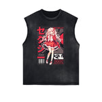 Washed Thick Anime Pattern Tank Top-INNBLAC Fashion Apparel
