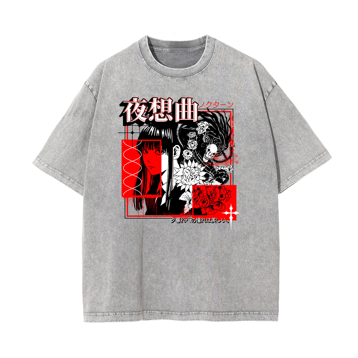 Washed Thick Anime Pattern Tee-INNBLAC Fashion Apparel