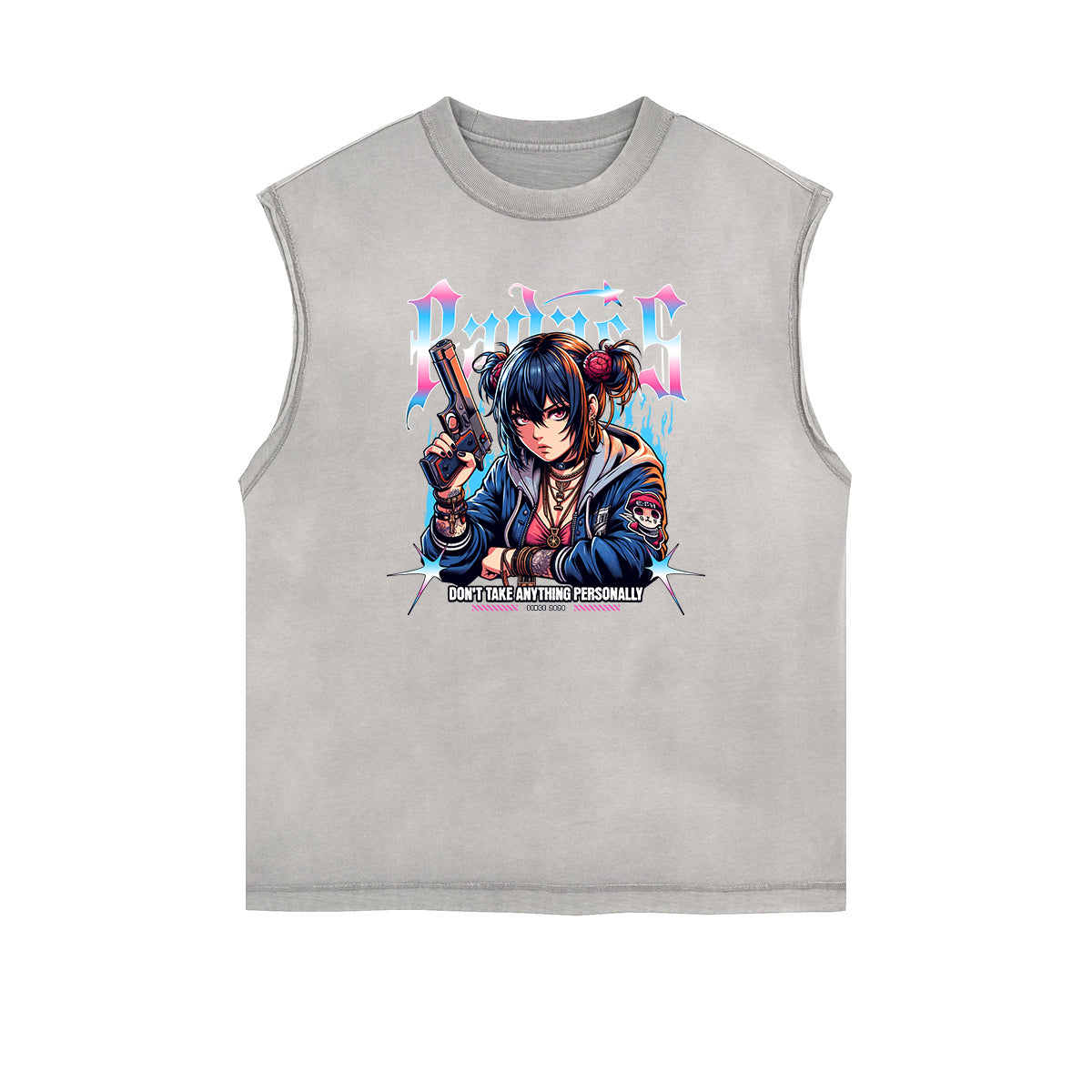 Sleeveless Manga Style Graphic Tee-INNBLAC Fashion Apparel