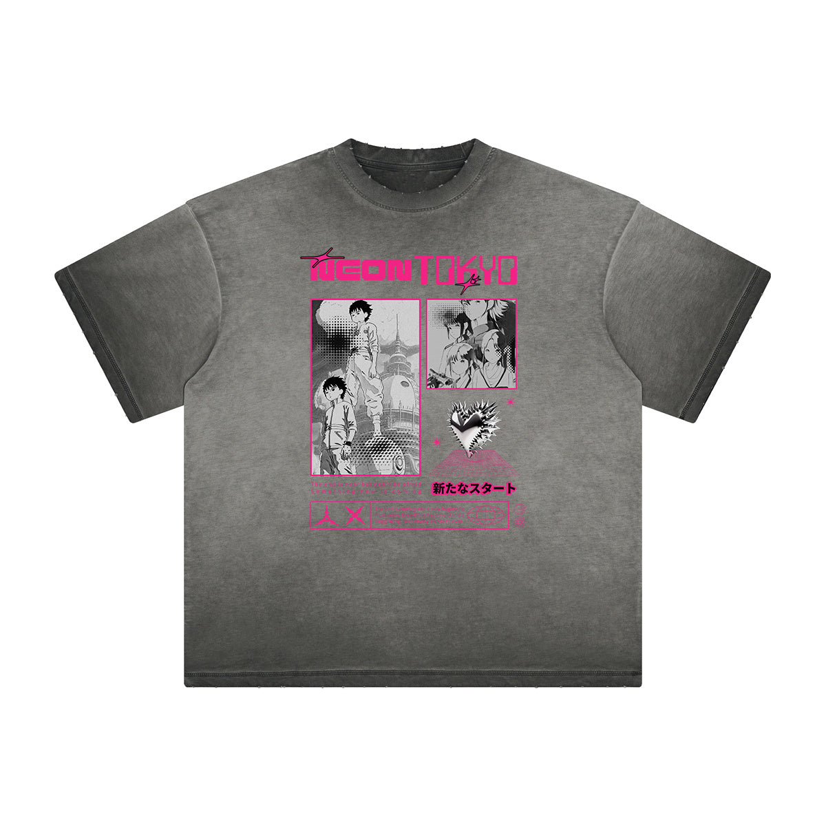 Distressed Anime Character Print Tee-INNBLAC Fashion Apparel