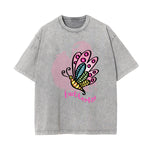 Washed Faded Butterfly Graphic Tee-INNBLAC Fashion Apparel