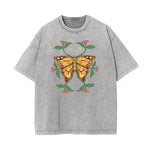 Washed Faded Butterfly Graphic Tee-INNBLAC Fashion Apparel