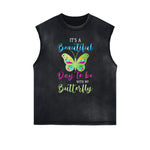 Frayed Edge Butterfly Graphic Tank Top-INNBLAC Fashion Apparel