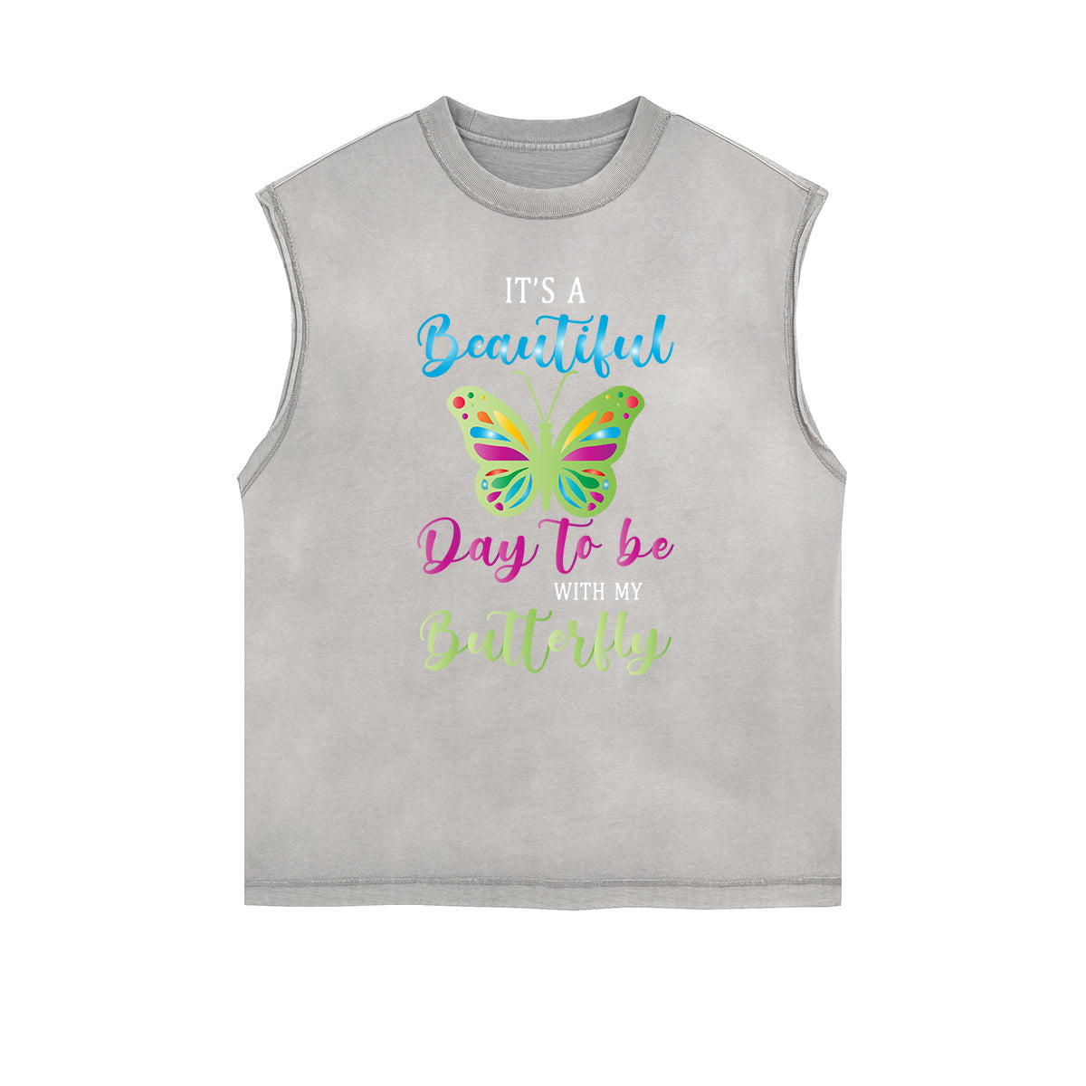 Sleeveless Faded Butterfly Pattern Tee-INNBLAC Fashion Apparel
