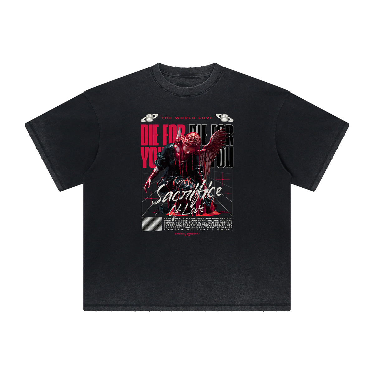 Washed Faded Thick Angel Pattern Tee-INNBLAC Fashion Apparel